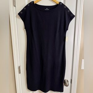 Talbots Black Sheath Midi Dress with Shoulder Buttons - SKU 1076